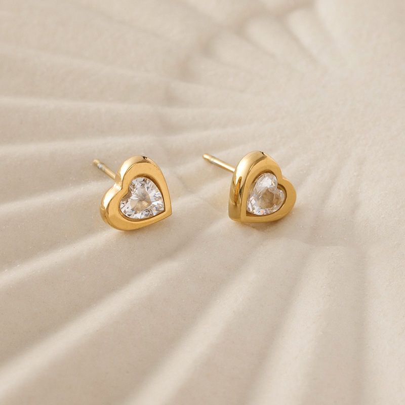 Heart Stainless Steel Jewelry Set for Women, Gold Plated Necklace Bracelet Earrings