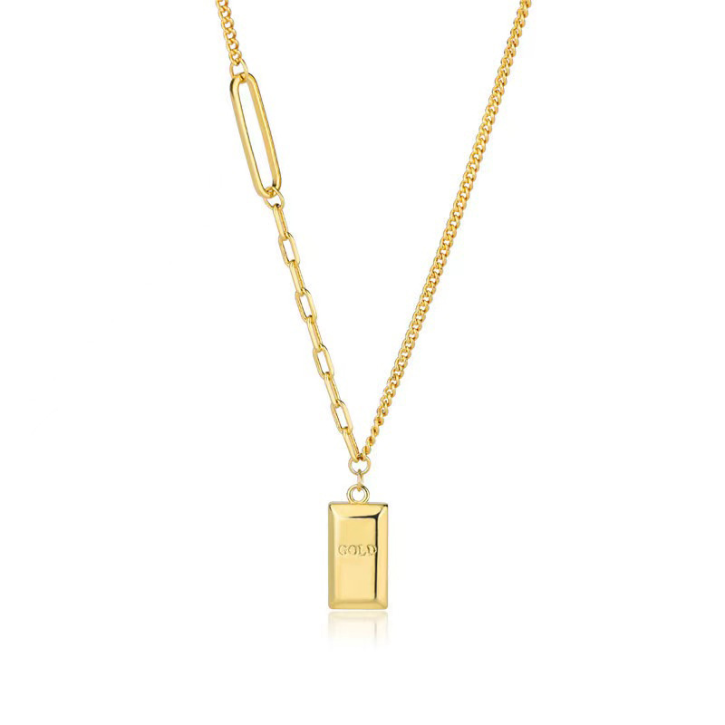 Gold Bar Pendant Stainless Steel Chain Necklace