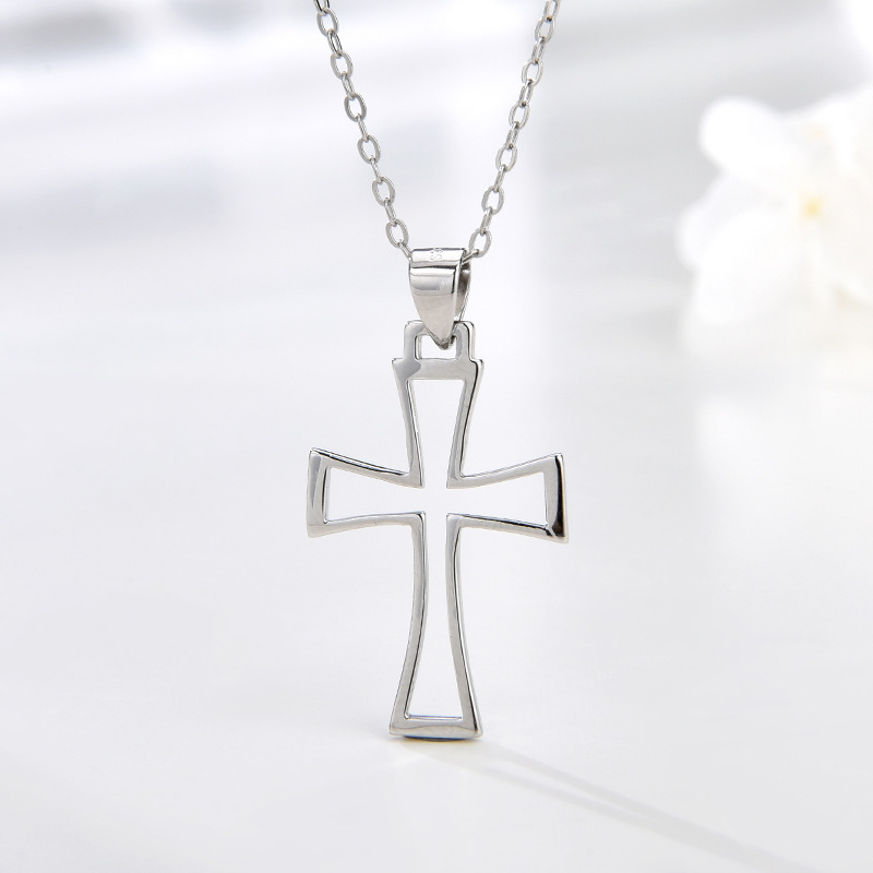 Sterling Silver Cross Pendant Necklace - Minimalist Silver Cross Necklace for Men & Women