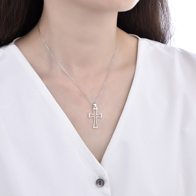 Sterling Silver Cross Pendant Necklace - Minimalist Silver Cross Necklace for Men & Women