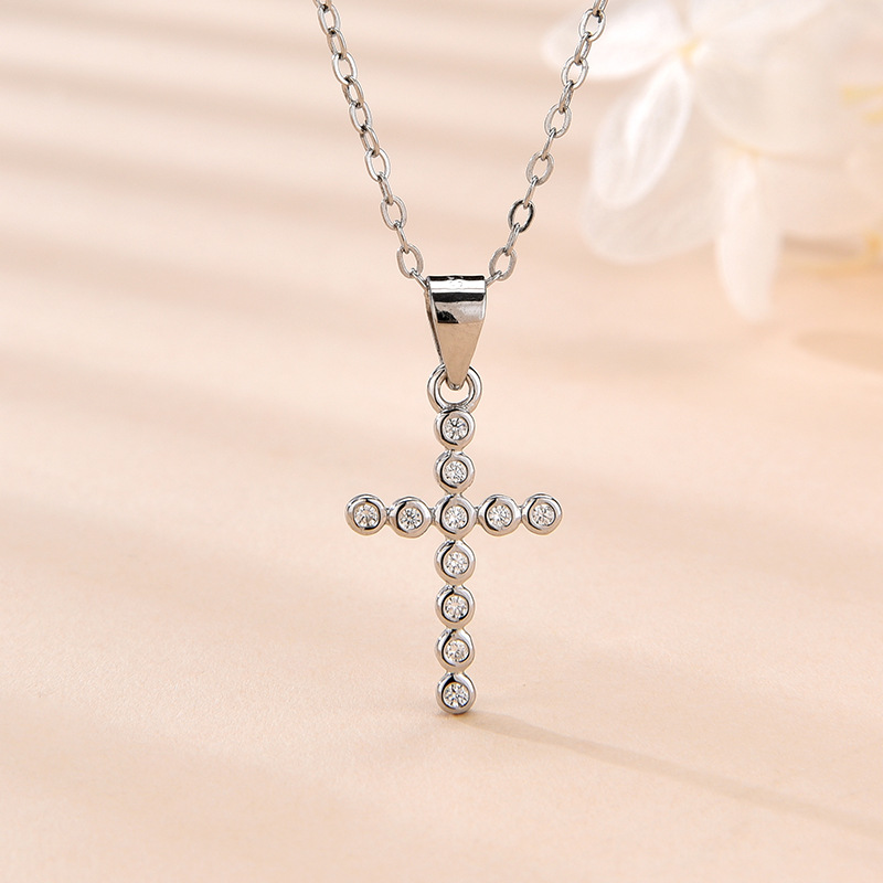 Sterling Silver 925 Cross Pendant Necklace - Elegant Sterling Silver Cross Necklace with Cubic Zirconia