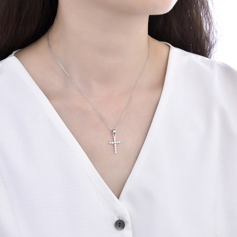 Sterling Silver 925 Cross Pendant Necklace - Elegant Sterling Silver Cross Necklace with Cubic Zirconia