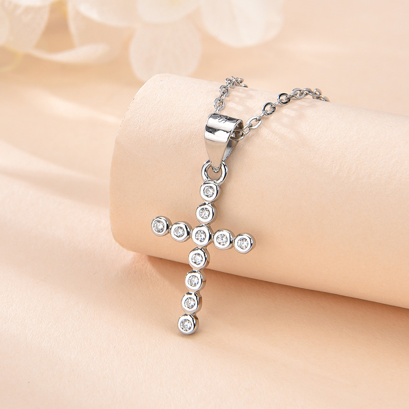 Sterling Silver 925 Cross Pendant Necklace - Elegant Sterling Silver Cross Necklace with Cubic Zirconia