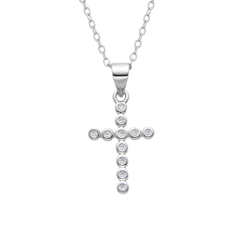 Sterling Silver 925 Cross Pendant Necklace - Elegant Sterling Silver Cross Necklace with Cubic Zirconia