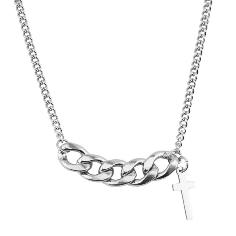Sterling Silver Crucifix Cross Necklace – Punk Minimalist Cuban Chain Choker for Men