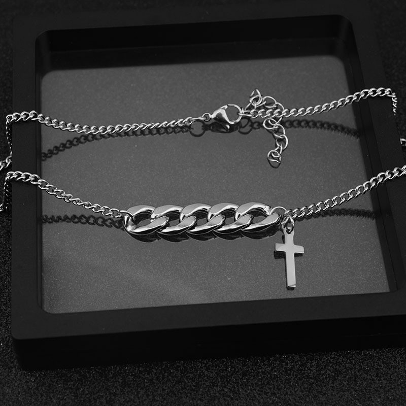 Sterling Silver Crucifix Cross Necklace – Punk Minimalist Cuban Chain Choker for Men