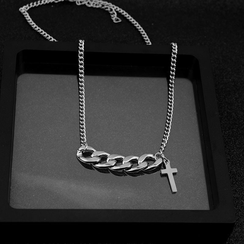 Sterling Silver Crucifix Cross Necklace – Punk Minimalist Cuban Chain Choker for Men