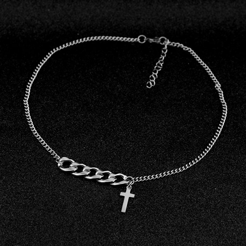 Sterling Silver Crucifix Cross Necklace – Punk Minimalist Cuban Chain Choker for Men