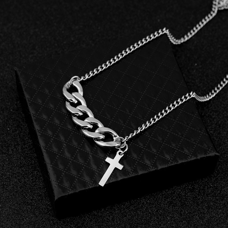 Sterling Silver Crucifix Cross Necklace – Punk Minimalist Cuban Chain Choker for Men