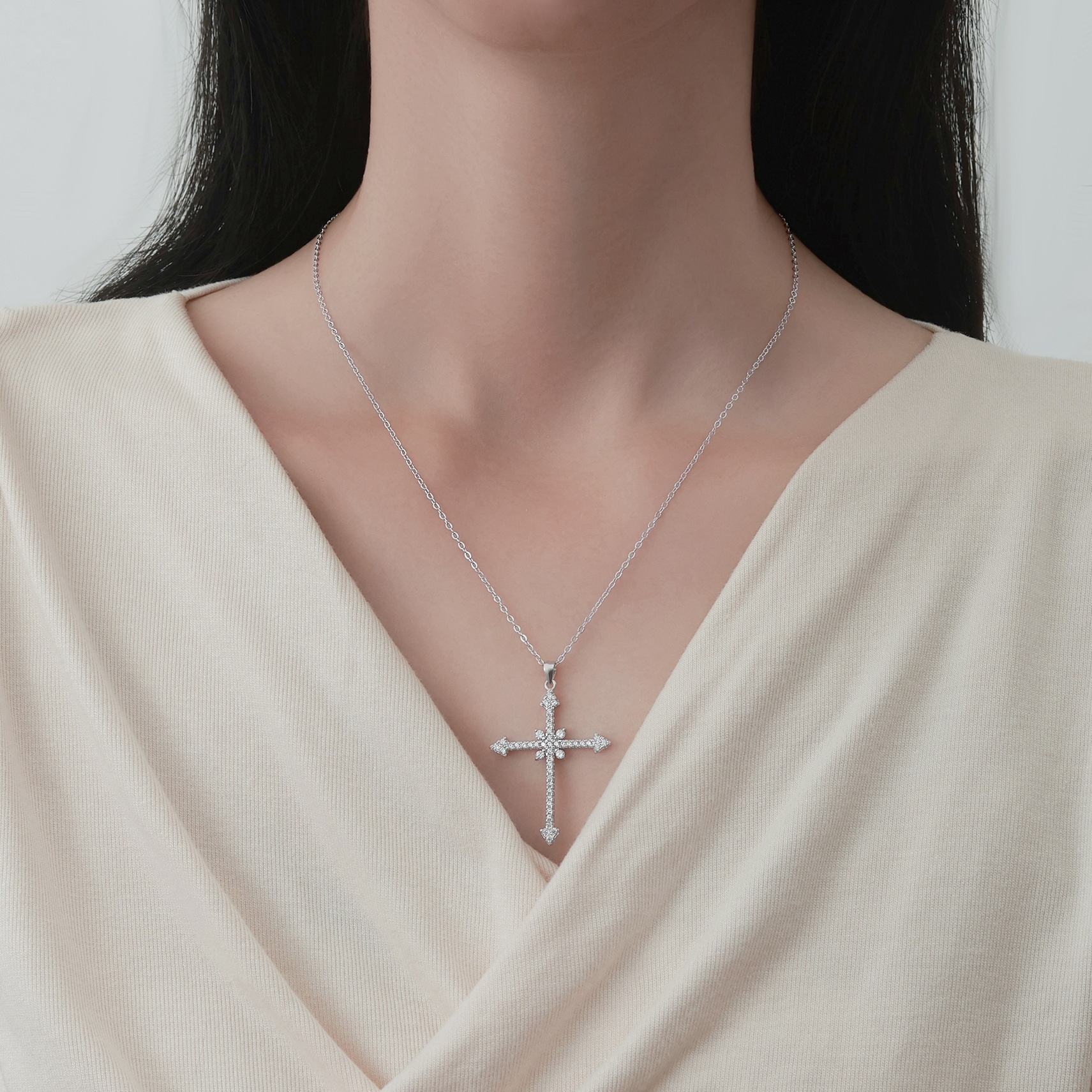 Solid Sterling Silver Arrow Cross Pendant Necklace – Sparkling Zirconia Silver Pendant and Chain