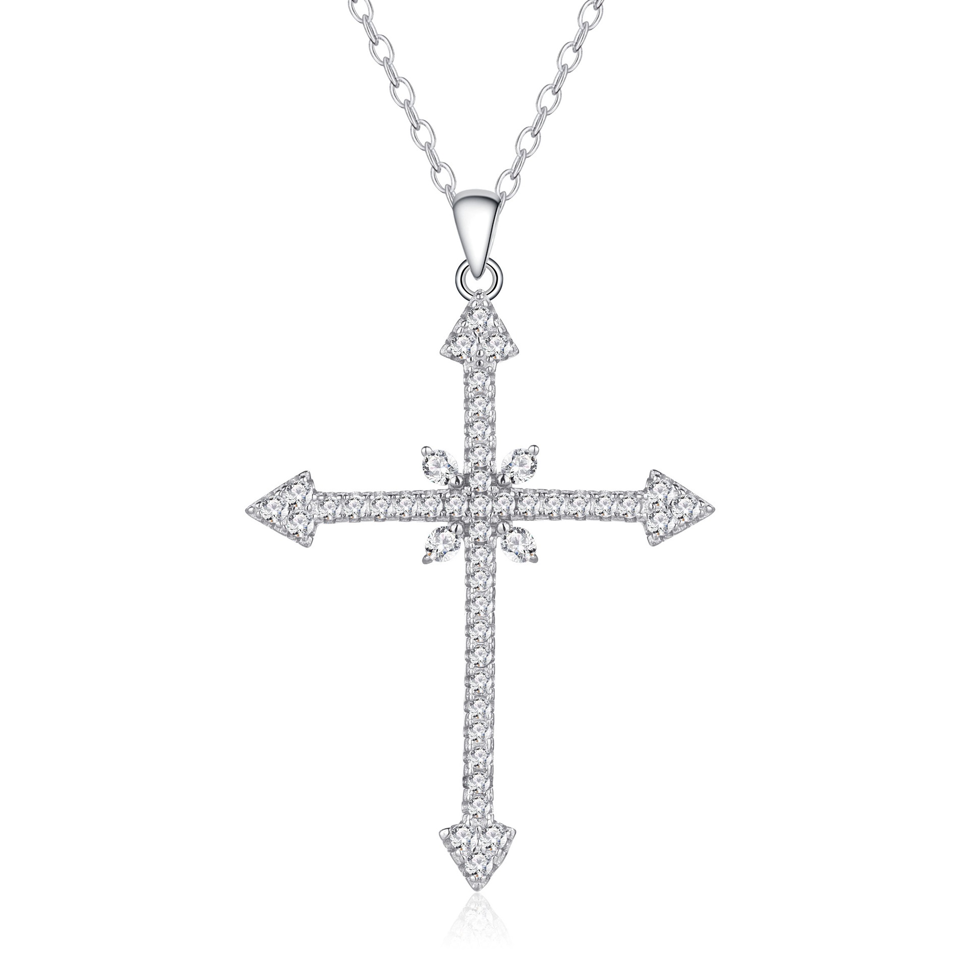 Solid Sterling Silver Arrow Cross Pendant Necklace – Sparkling Zirconia Silver Pendant and Chain