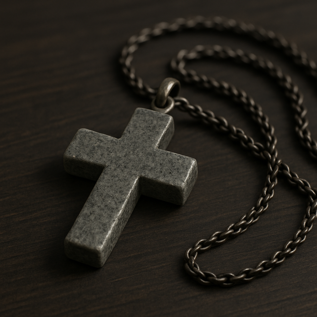 Natural Stone Cross Necklace – Rustic Cross Pendant with Braided Chain
