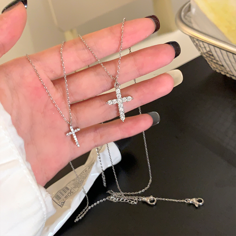 Skinny Cross Necklace – Thin Silver Cross Pendant Necklace for Women