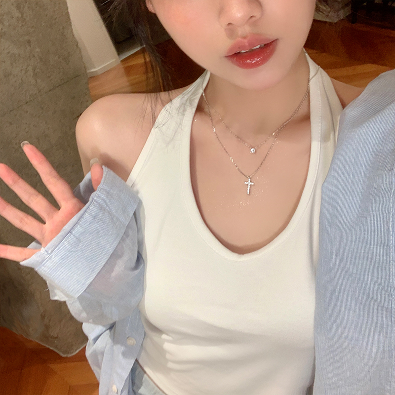 Skinny Cross Necklace – Thin Silver Cross Pendant Necklace for Women