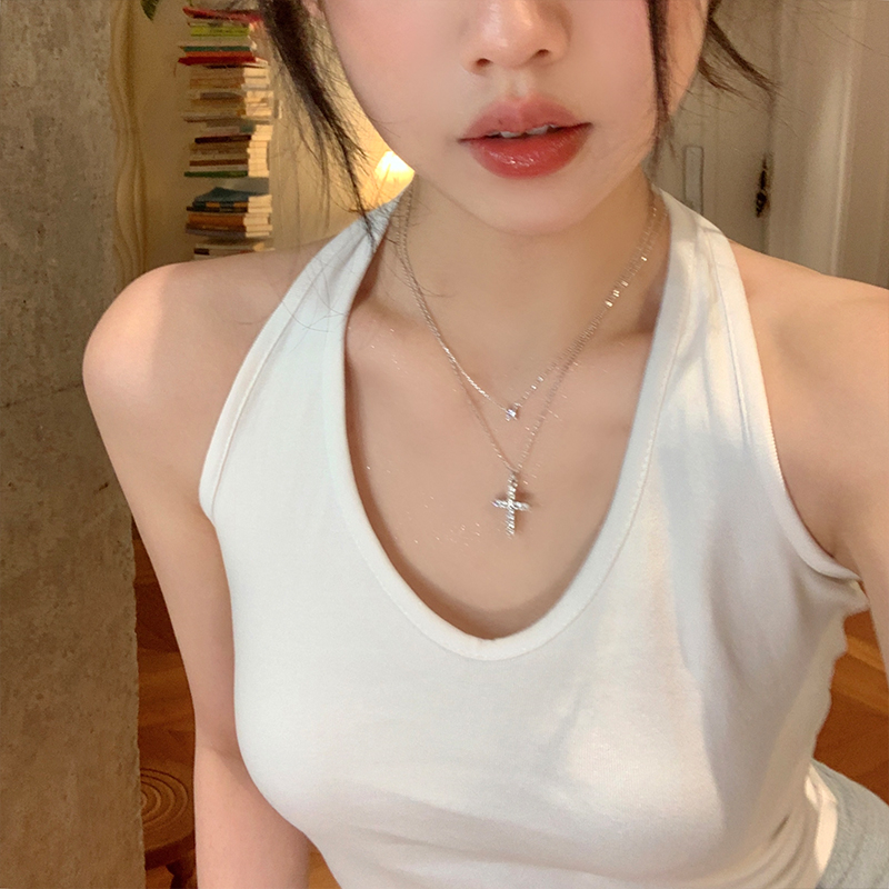 Skinny Cross Necklace – Thin Silver Cross Pendant Necklace for Women