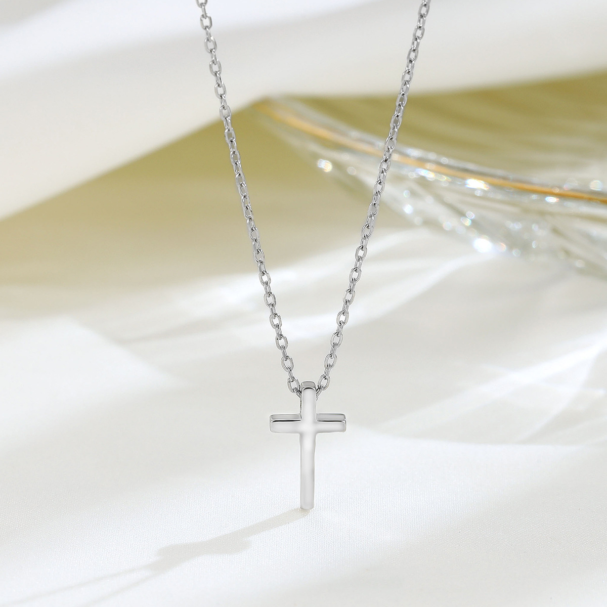 Thin Sterling Silver Chain with Minimalist Cross Pendant – Dainty Silver Necklace