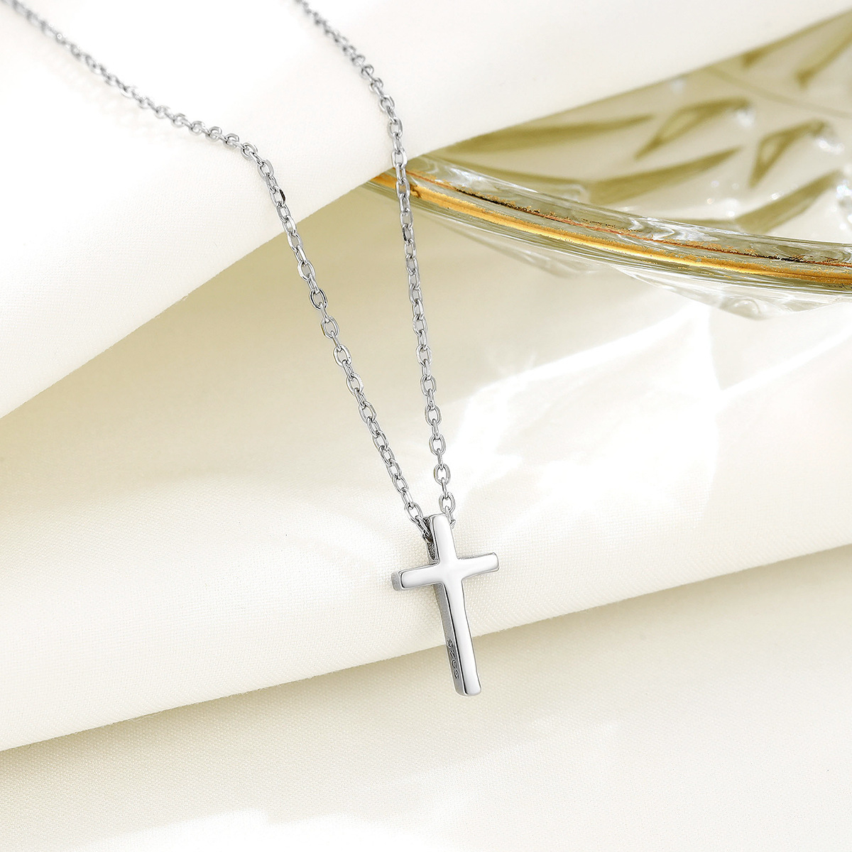 Thin Sterling Silver Chain with Minimalist Cross Pendant – Dainty Silver Necklace