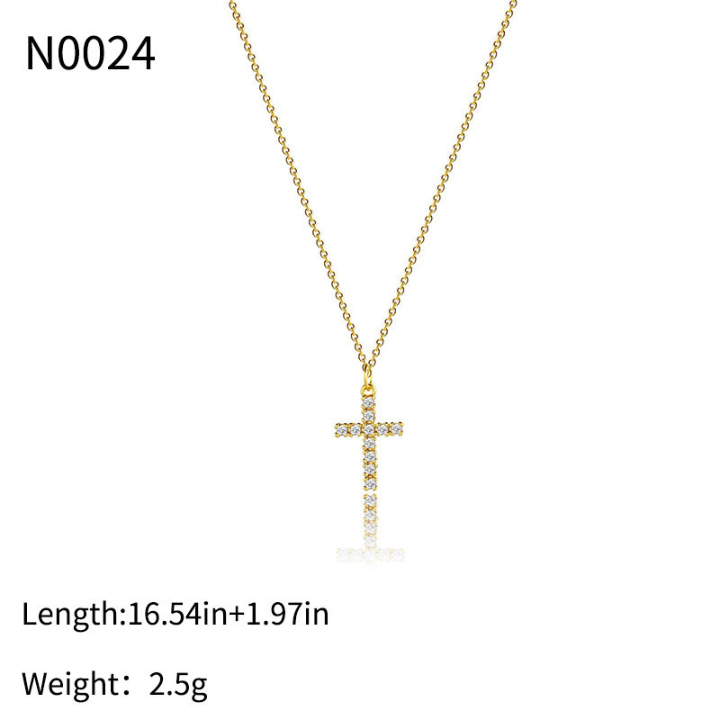 Tiny Cross Necklace – Dainty Gold Tiny Cross Pendant with Cubic Zirconia