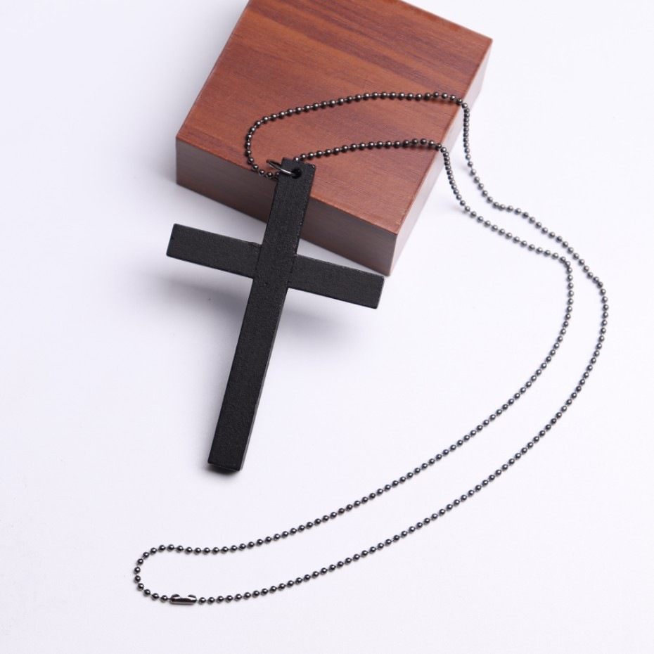 Mini Wooden Cross Pendant Necklace – Matte Black Wooden Cross Bulk for Church, Crafts & Gifts