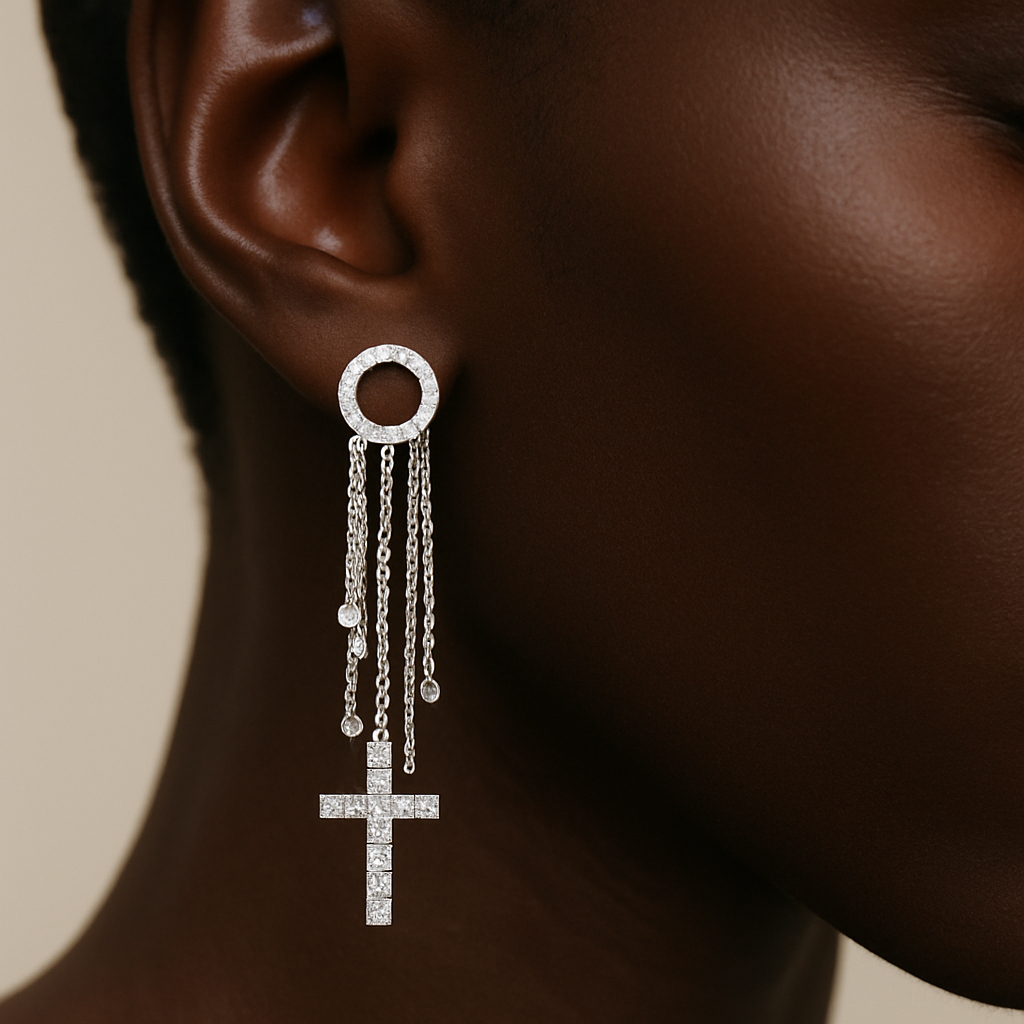 Unique Sterling Silver Geometric Cross Drop Earrings – Modern Statement Jewelry