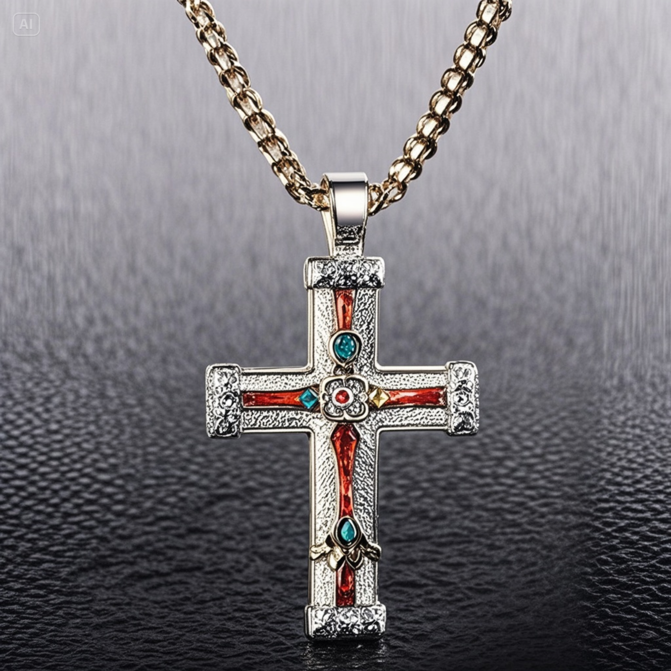 Unique Vintage Multicolor Gemstone Cross Necklace for Men