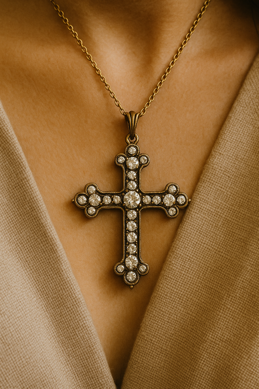 Vintage Diamond Cross Necklace – Antique-Style Crystal Cross Pendant