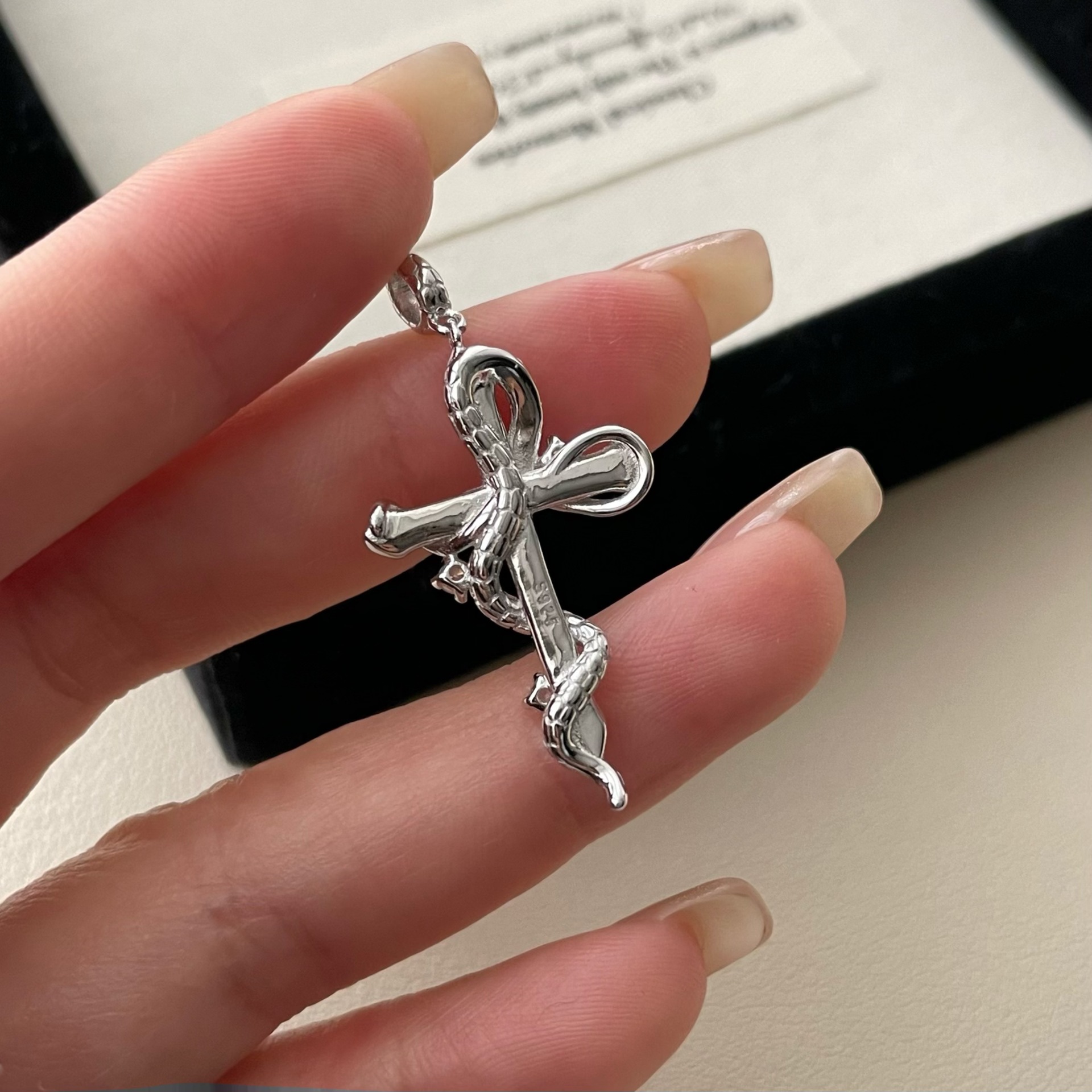 Unique Thin Silver Chain for Pendant – Artistic Cross Bow Necklace, 925 Sterling Silver Minimalist Jewelry