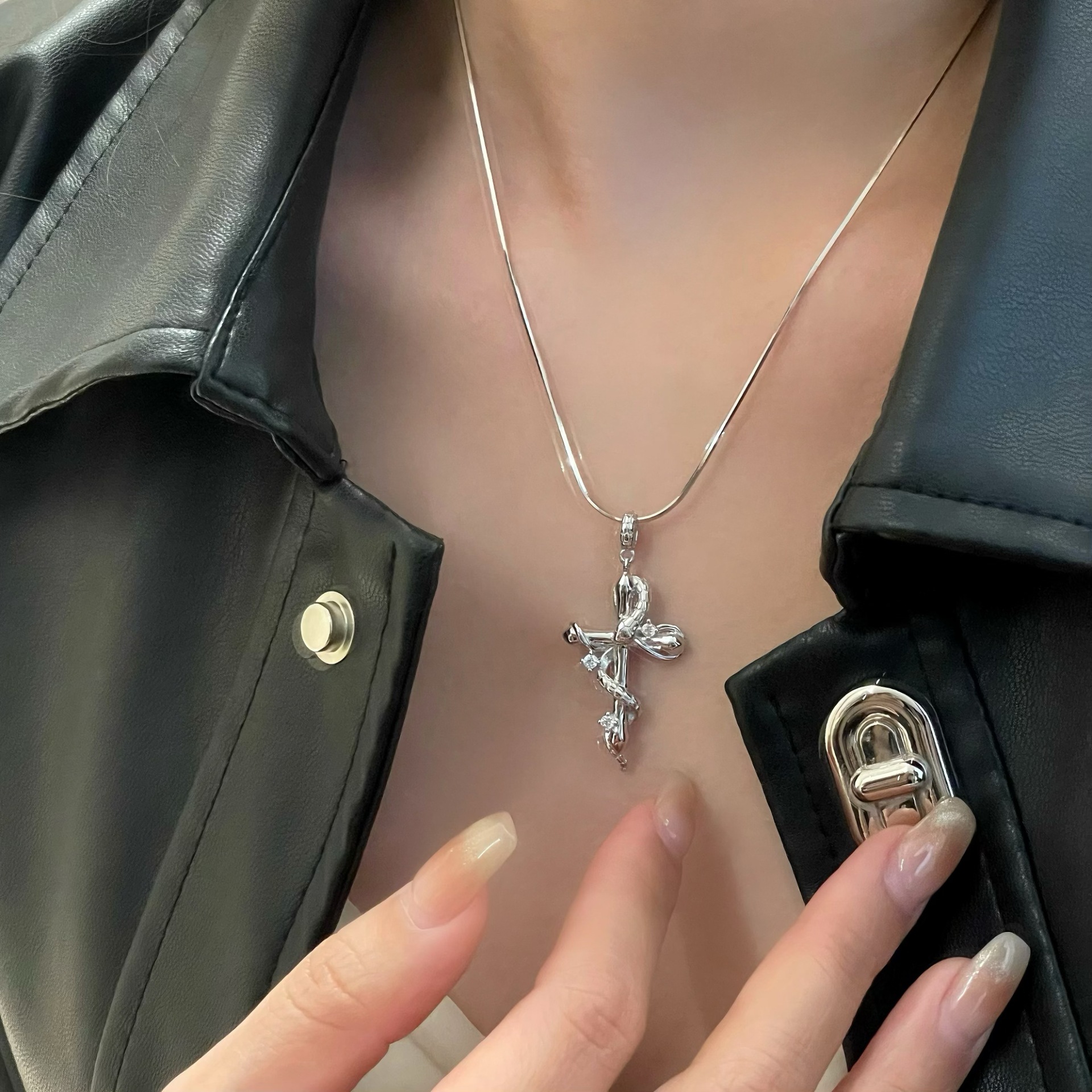 Unique Thin Silver Chain for Pendant – Artistic Cross Bow Necklace, 925 Sterling Silver Minimalist Jewelry