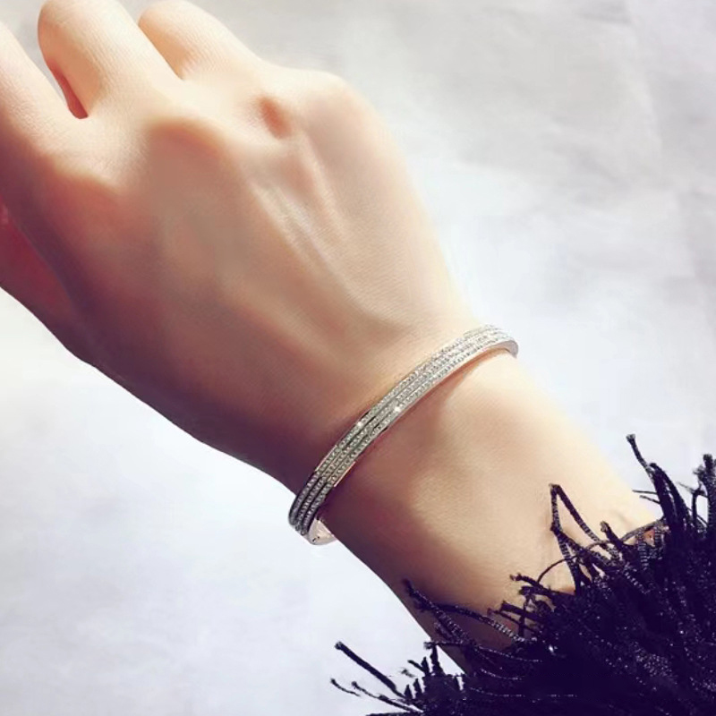 Triple Row Zircon Rose Gold Bangle Bracelet – Elegant Design from Chinese Jewelry Store