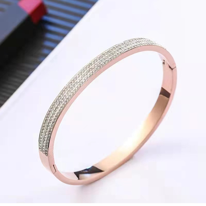 Triple Row Zircon Rose Gold Bangle Bracelet – Elegant Design from Chinese Jewelry Store
