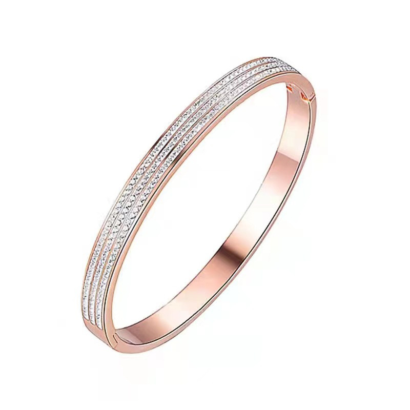 Triple Row Zircon Rose Gold Bangle Bracelet – Elegant Design from Chinese Jewelry Store