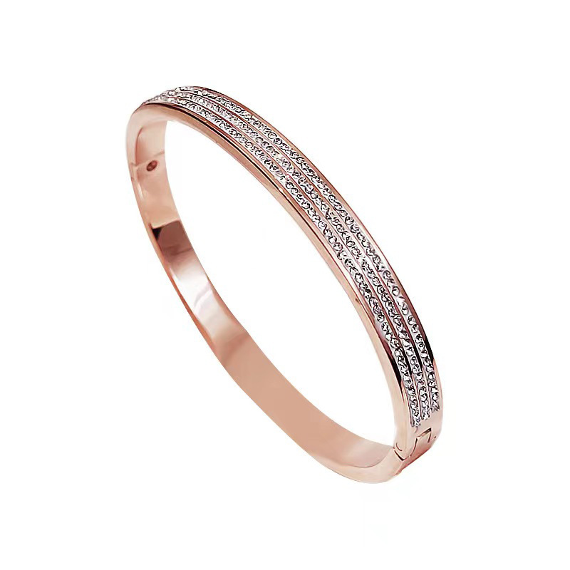 Triple Row Zircon Rose Gold Bangle Bracelet – Elegant Design from Chinese Jewelry Store