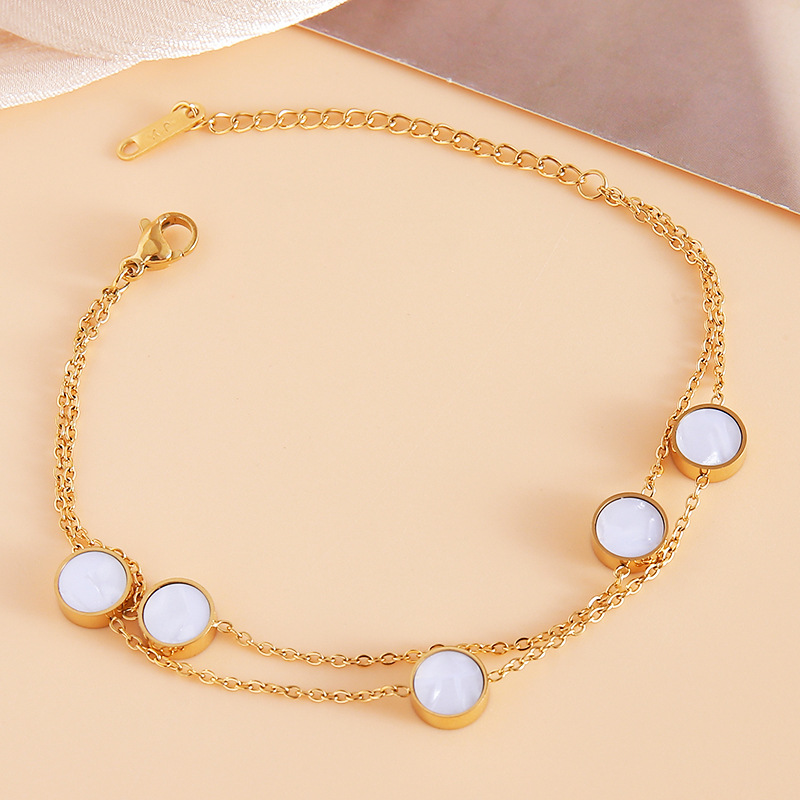 Double Layer Gold Bracelet with Green Round Charms – Wholesale Jewelry Supplies USA