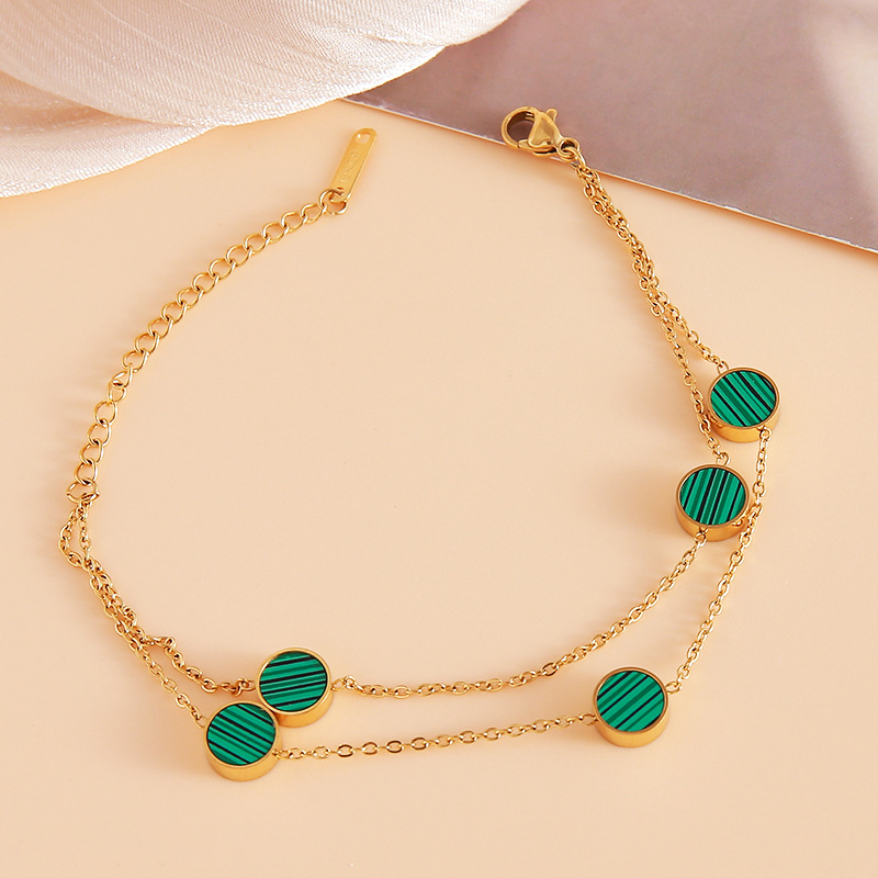 Double Layer Gold Bracelet with Green Round Charms – Wholesale Jewelry Supplies USA