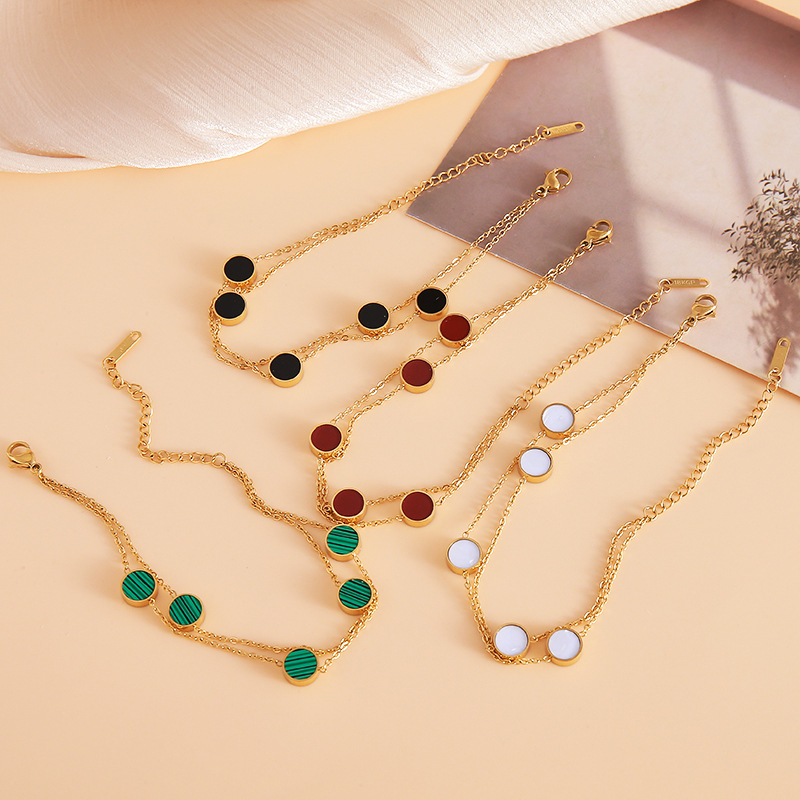 Double Layer Gold Bracelet with Green Round Charms – Wholesale Jewelry Supplies USA