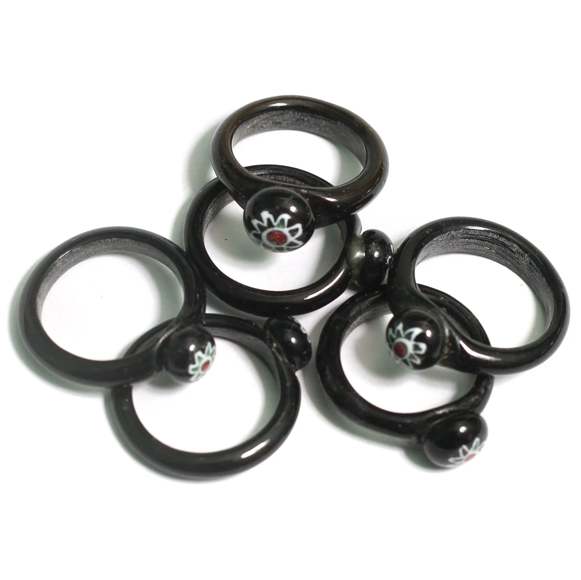 Widow’s Ring – Black Bead Floral Symbol Ring for Spiritual & Memorial Use