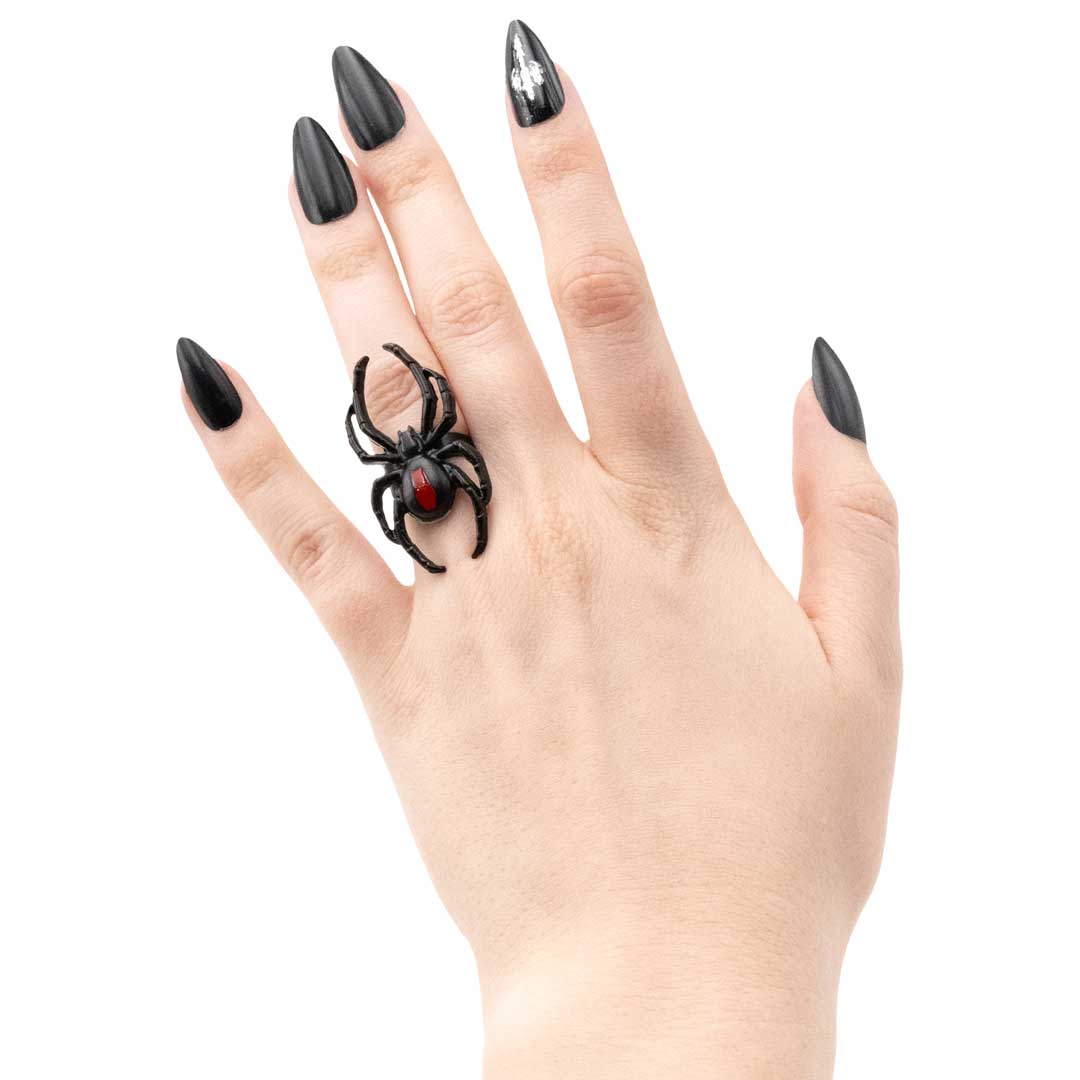 Adjustable Black Widow Spider Statement Ring – Halloween Gothic Jewelry