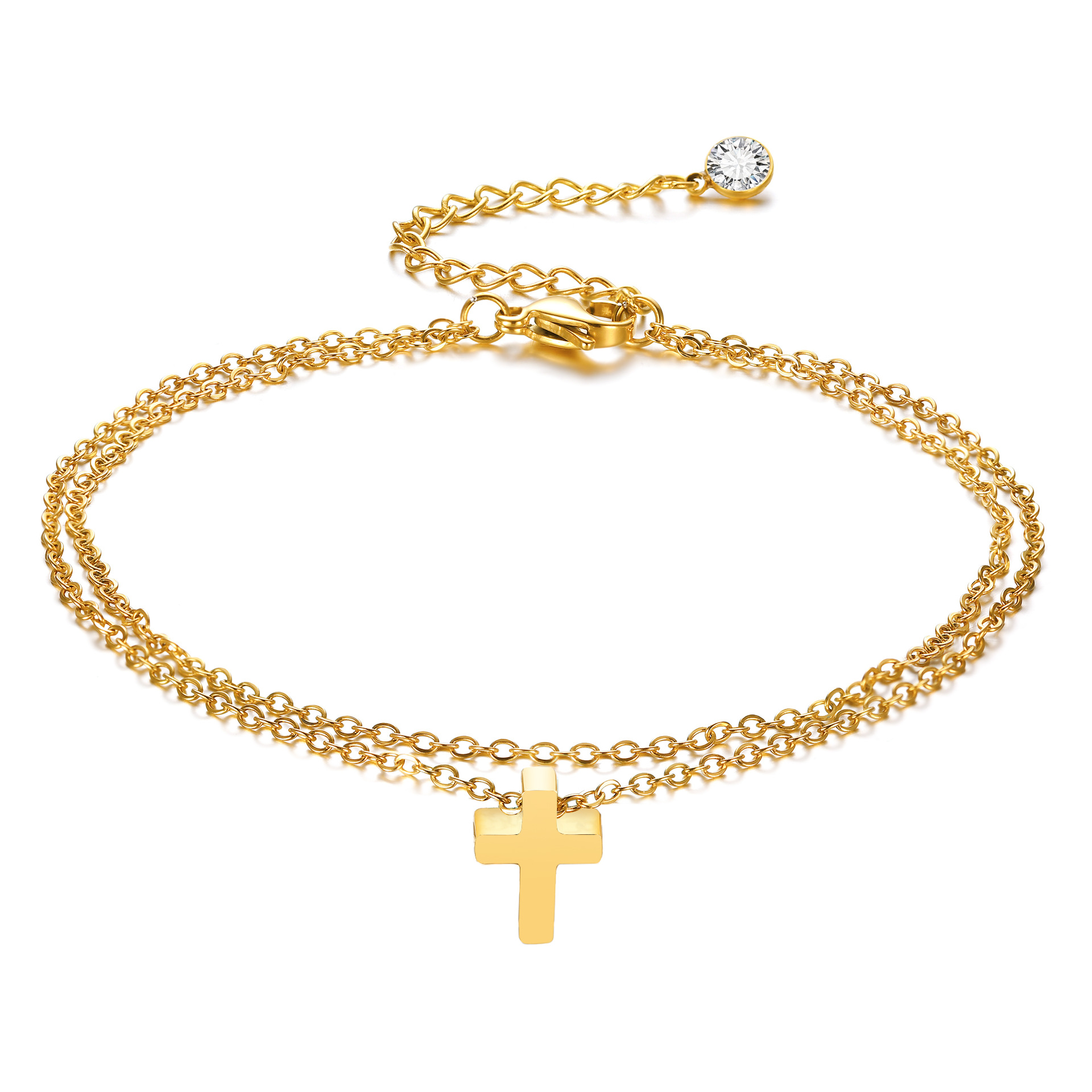 European and American cross-border hot selling itanium steel double-layer cross anklet Personality
