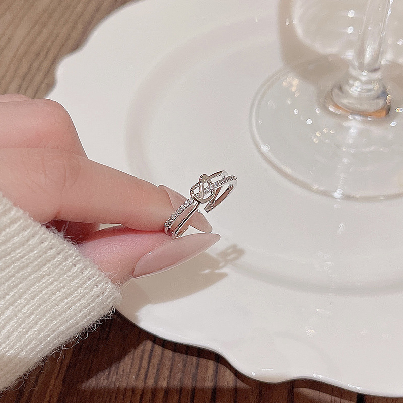Adjustable Silver Knot Ring for Girls – Dainty Minimalist Zircon Open Band