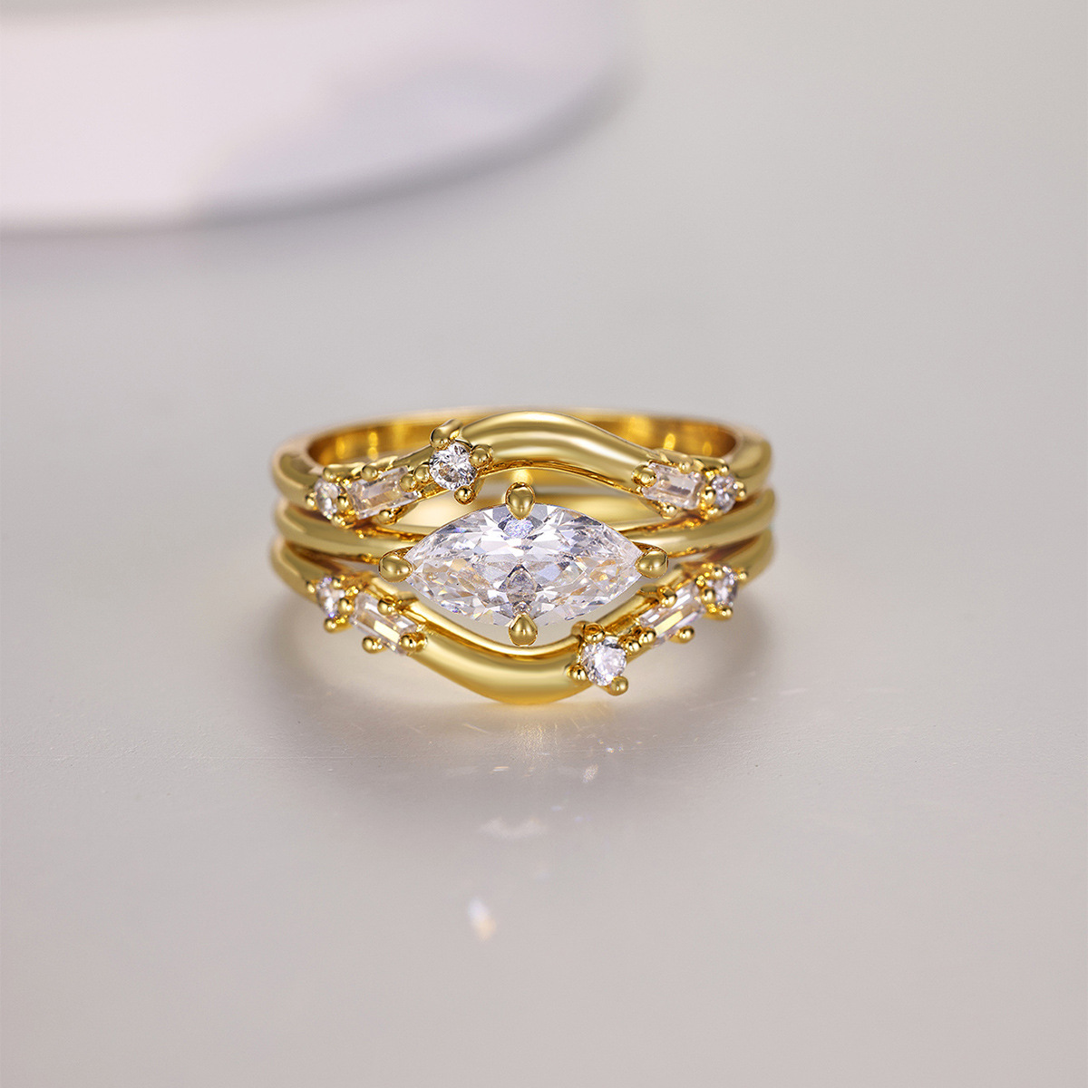 Gold Moissanite Diamond Ring Set – Elegant Marquise Cut Sterling Silver Band