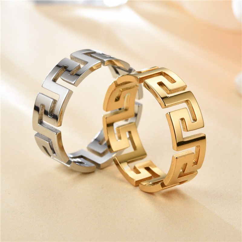Greek Pattern Gold Ring - Titanium Steel Unisex Band (US Size 6-10)