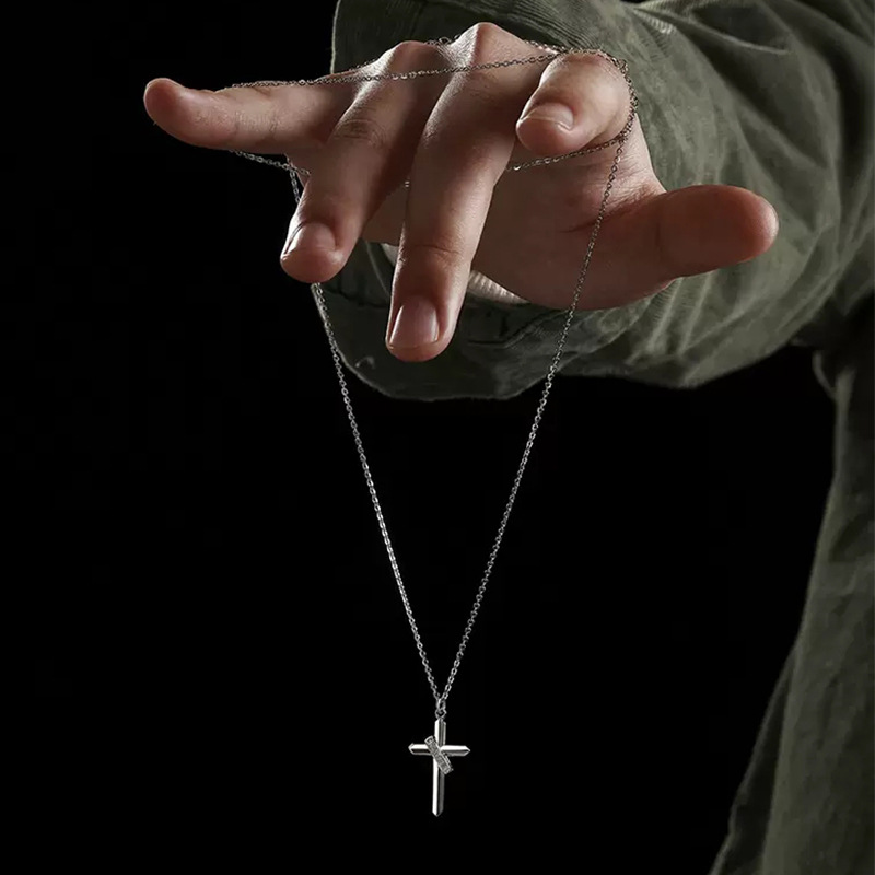 Men's Sterling Silver Cross Necklace - Italian Chain Faith Pendant Jewelry