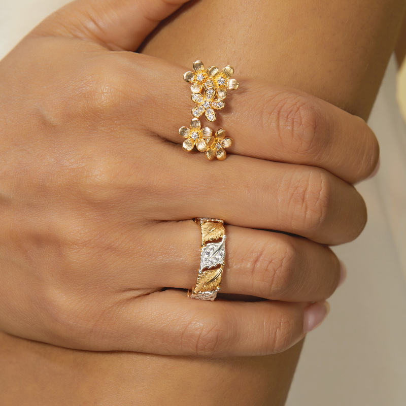 Blossom Flower Ring – 925 Silver with White Zircon & Brushed Finish