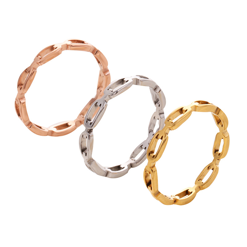 Titanium Steel Chain Link Couple Ring - Gold, Steel & Rose Gold Options