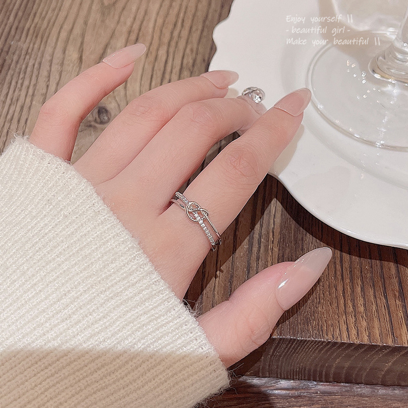 Adjustable Silver Knot Ring for Girls – Dainty Minimalist Zircon Open Band