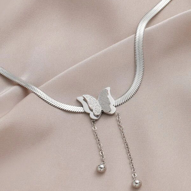 Multicolored Fashion Necklace Gold Butterfly Tassel Pendant Snake Chain Adjustable Multicolored fashion necklace for Women Gift