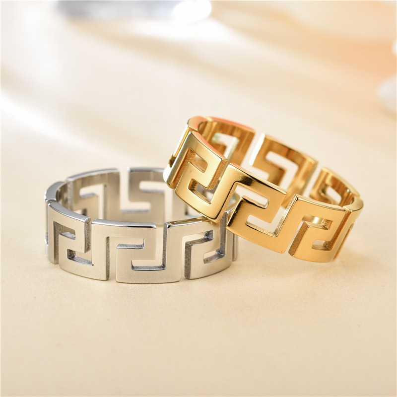 Greek Pattern Gold Ring - Titanium Steel Unisex Band (US Size 6-10)