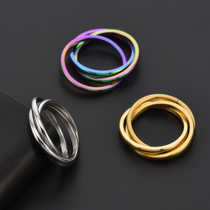 4-Color Titanium Stainless Steel Rolling Band Ring for Women