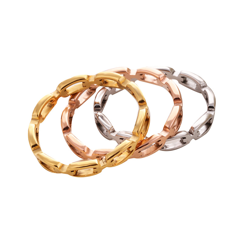 Titanium Steel Chain Link Couple Ring - Gold, Steel & Rose Gold Options