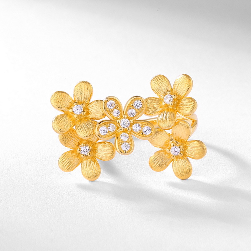 Blossom Flower Ring – 925 Silver with White Zircon & Brushed Finish